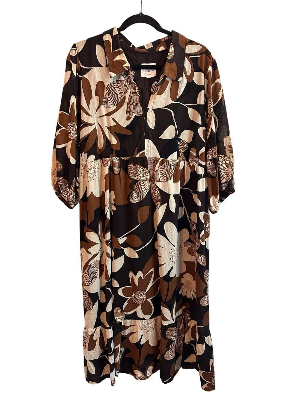 Umgee Black, Brown & Cream Floral Tiered Maxi Dress